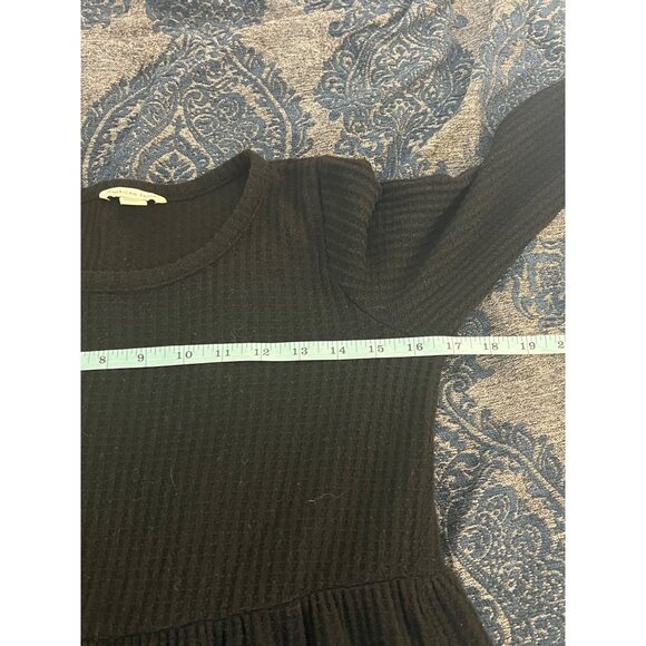 American Eagle Waffle Knit Mini Black Dress Tiered Long Sleeve Casual XS - Picture 7 of 9